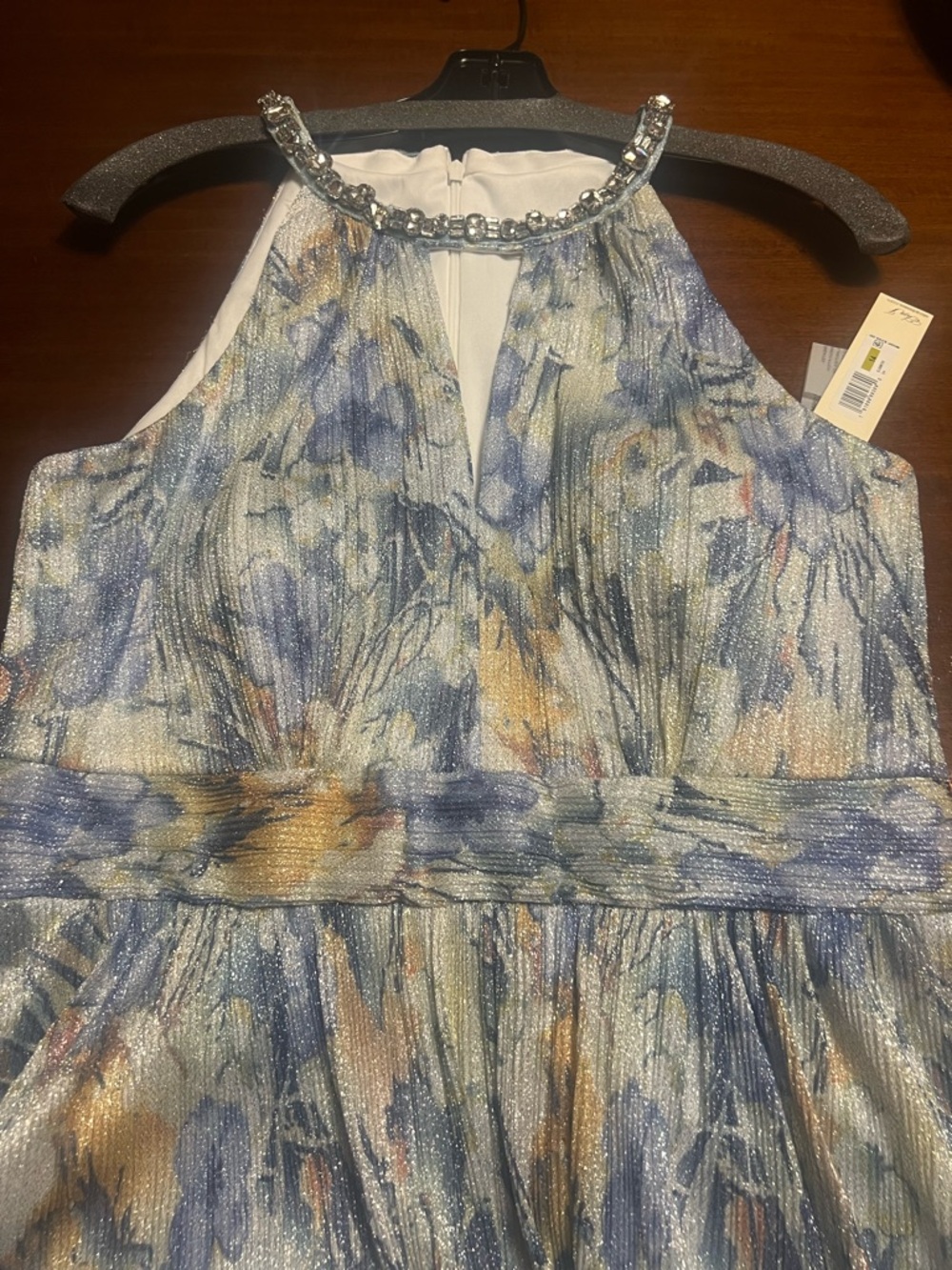 NWT Eliza J Sleeveless Halter Floral Maxi Dress in Blue and Cream Jewel Collar 1 - Picture 5 of 8